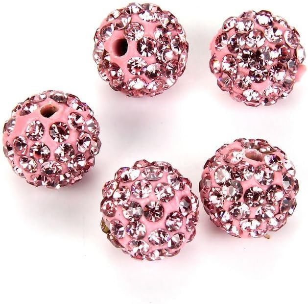 50pcs Adabele Grade A Suncatcher Crystal Rhinestone Pave Loose Beads 8mm Light Rose Pink Polymer Clay Disco Ball Spacers Compatible with Shamballa All Craft Jewelry Making DB8-55