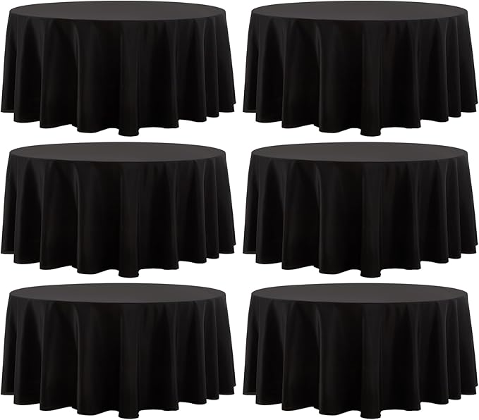 Round Tablecloth 6 Pack 108 Inch Black Tablecloths Washable Decorative Linen Polyester Table Clothes Cover for Dining Table Banquets Buffet Parties and Wedding