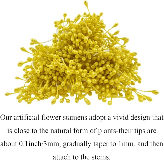 HAHIYO 700Pcs 3mm Yellow Pearl Straight-head Artificial Floral Pistil for Making & Decoration