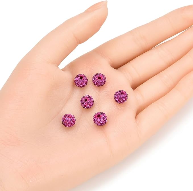 100pcs Adabele Grade A Suncatcher Crystal Rhinestone Pave Loose Beads 8mm Fuchsia Pink Polymer Clay Disco Ball Spacers Compatible with Shamballa All Craft Jewelry Making DB8-22