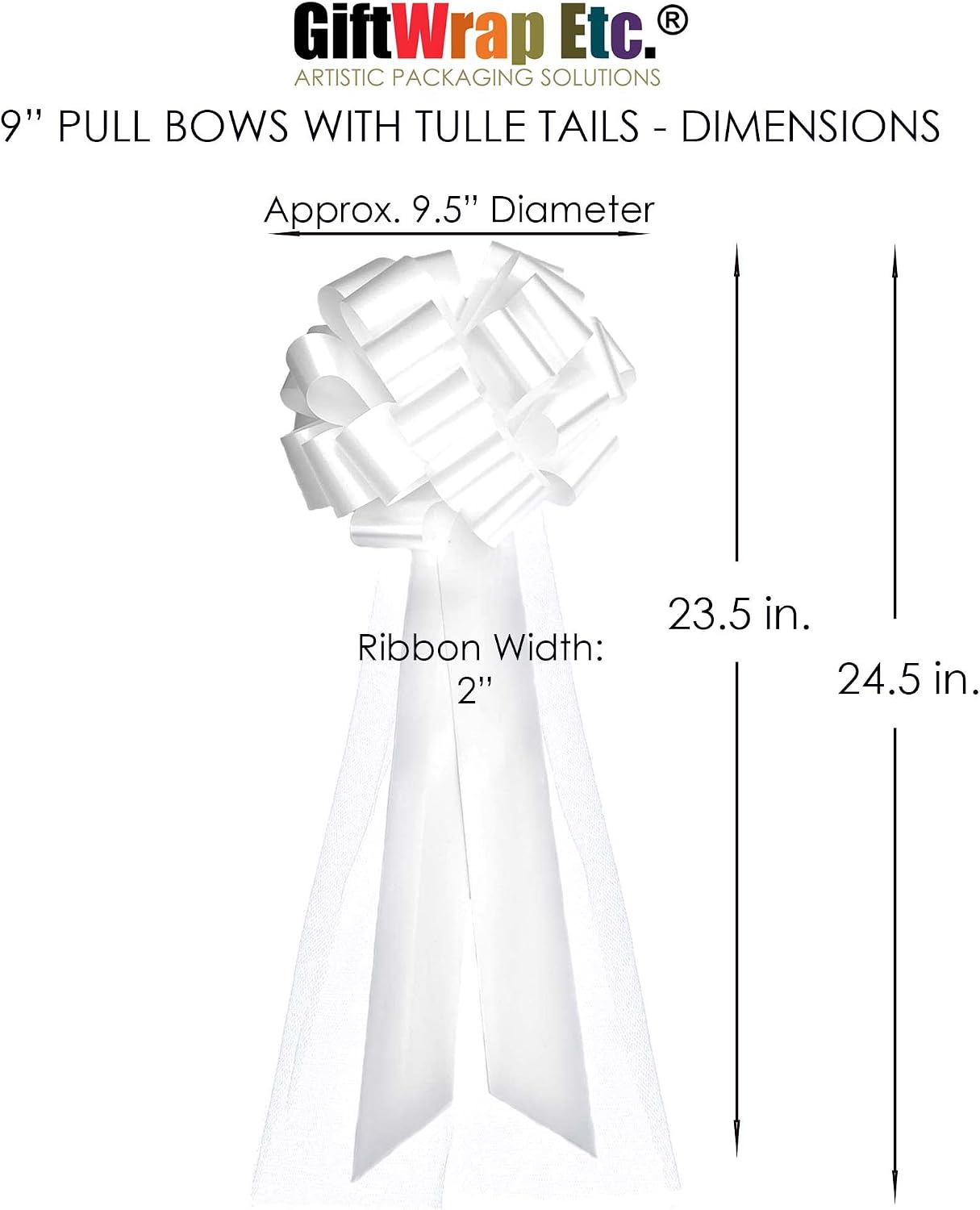 Large White Wedding Pull Bows with Long Tulle Tails - 9" Wide, Set of 6, 4th of July, America 250 Anniversary, Wedding Pew Bows, Mother's Day, Aisle Decor, Reception, Wreath, Anniversary, Graduation