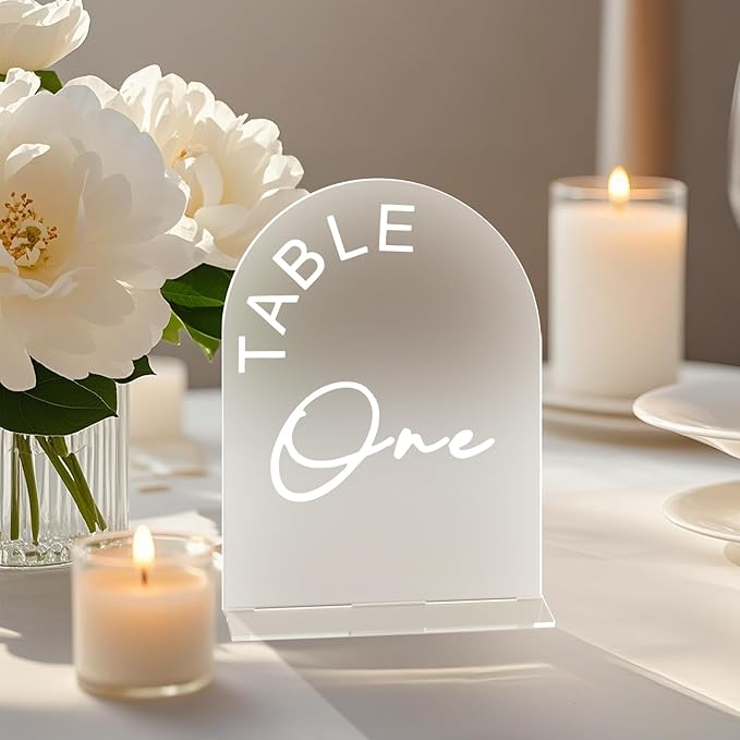 Frosted Arch Wedding Table Numbers 1-30 with Stands, 5x7 Inch Acrylic Arch Sign with Holder for Wedding Reception Table Centerpiece Decoration(New)