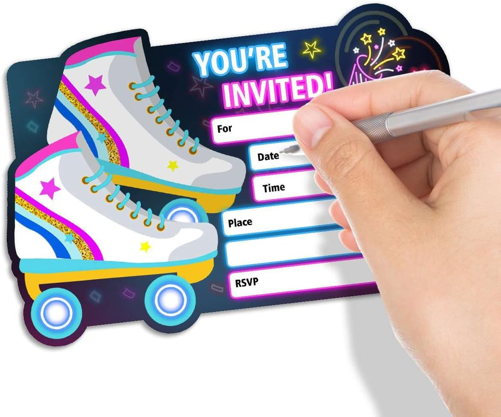 Simimi art Neon Roller Skating Birthday Party Invitations for Girls - Roller Rink Skate Party Invites - 30 Invite Cards with Envelopes