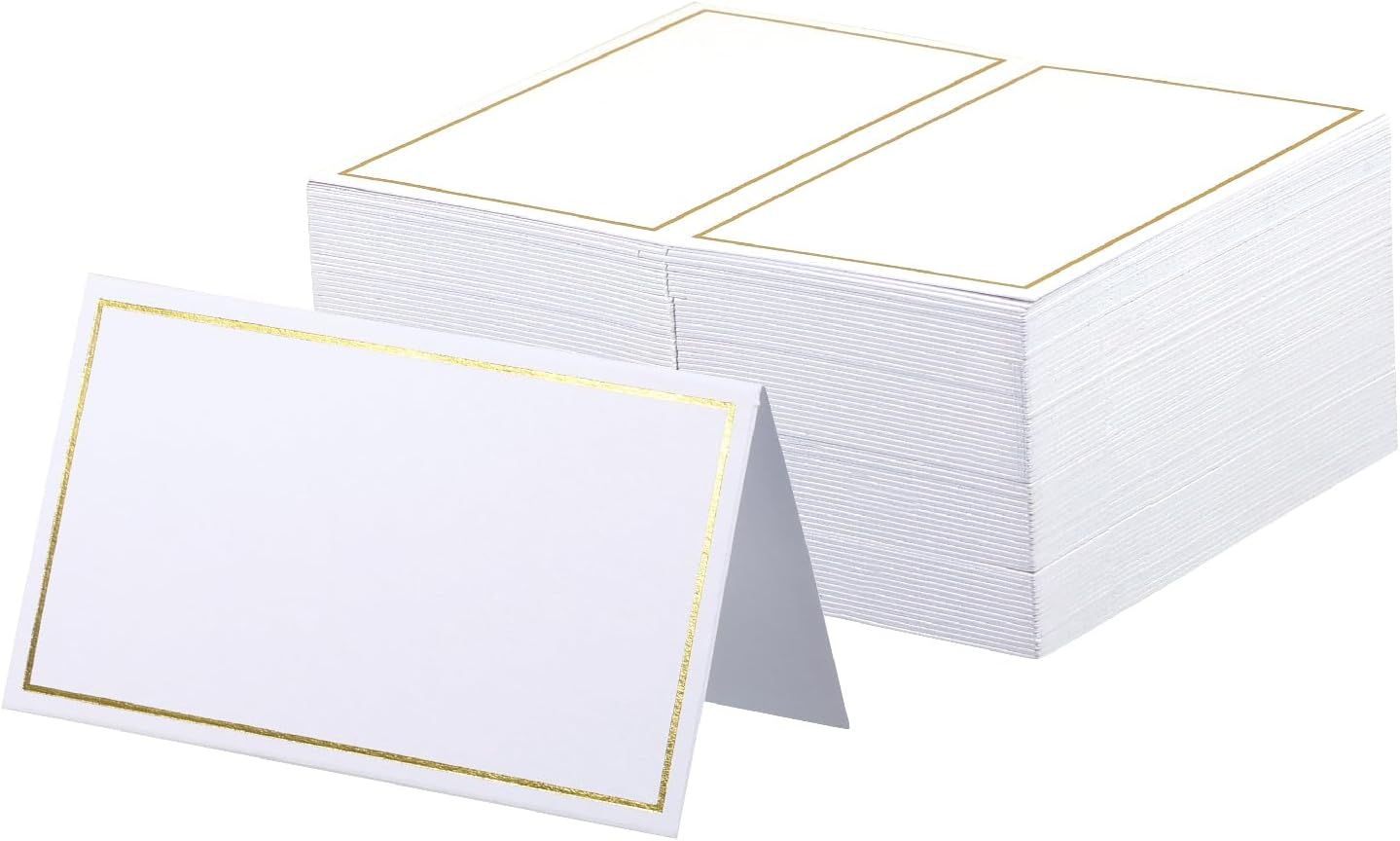 120 Pcs Place Cards for Table Setting - Folded Name Cards 2 x 3.5 Inch | Placecards with Gold Foil Border - Easy to Write Without Bleeding or Smearing - for Dinner Party, Weddings, Events
