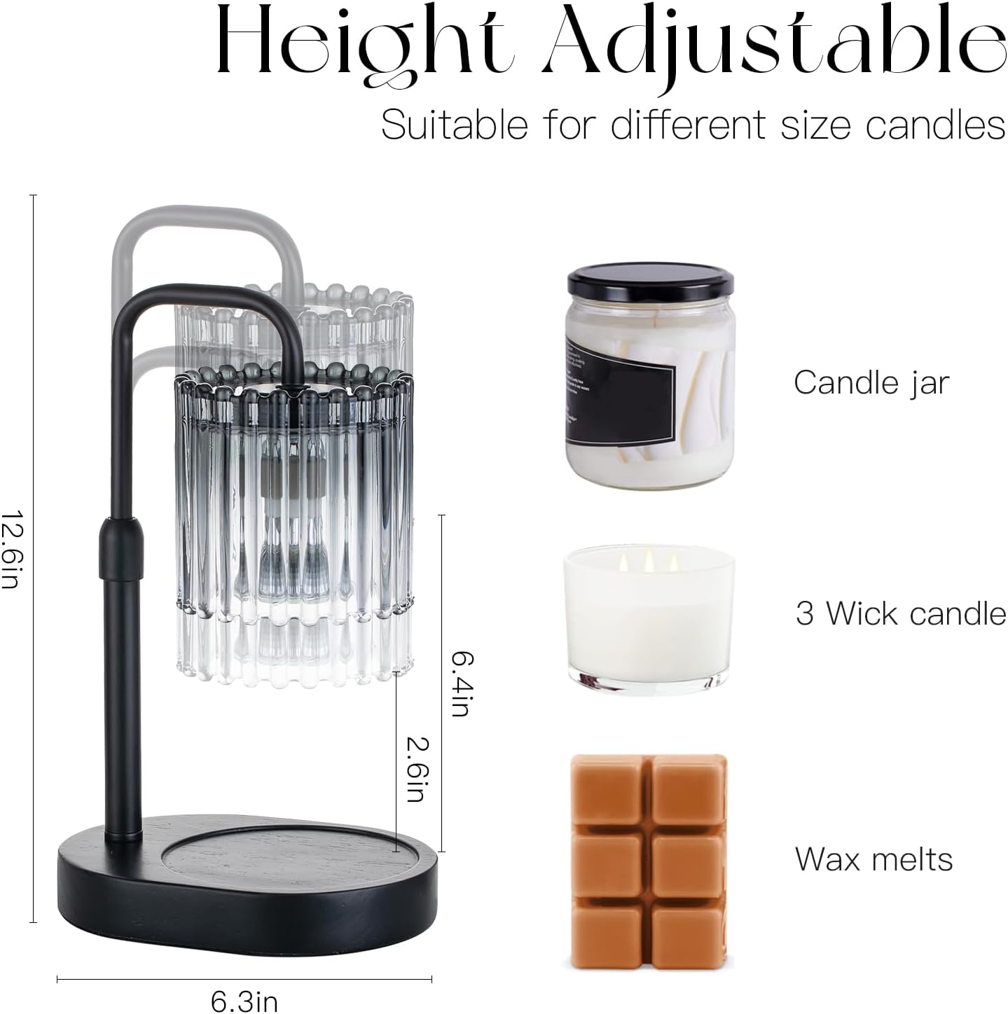 Candeldo Candle Warmer Lamp with Timer: Black Wax Melt Warmer | Height Adjustable, Dimmable, with 2 Bulbs, Modern Farmhouse Decor for Home, Bedroom, Gifts for Women, Birthday, Housewarming