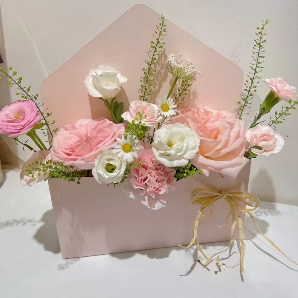 BBJ WRAPS Envelope Flower Boxes for Arrangements Solid Color Korean Floral Box Cardboard Floral Envelope Box Florist Supply, 8.7 x 1.6 x 10.6 Inch - 5 Counts
