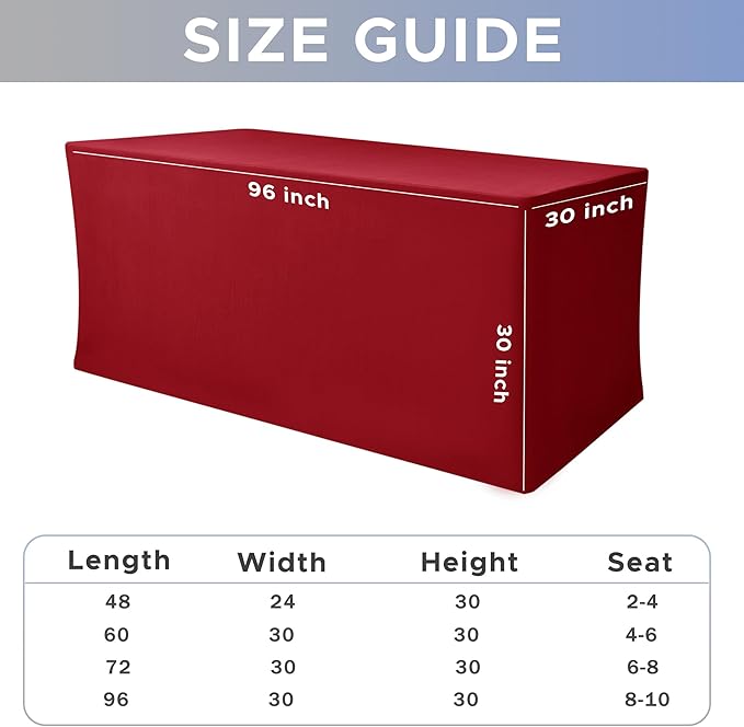 Nasitos Fitted Red Tablecloths for 8 Foot Tables - 96 x 30 Inch - 2 Pack Stretch Spandex Rectangle Table Clothes, Fabric Table Covers for Parties, Trade Show, Craft Show, Birthday