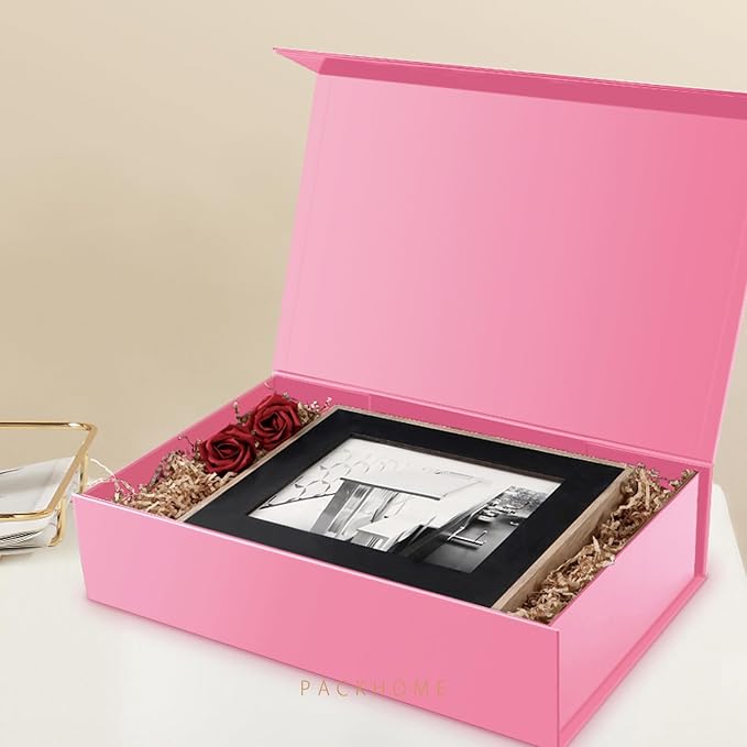 PACKHOME Extra Large Gift Box 17.5x11.3x4.3 Inches, Sturdy Shirt Box with Magnetic Lid for Clothes and Large Gifts (Glossy Pink)