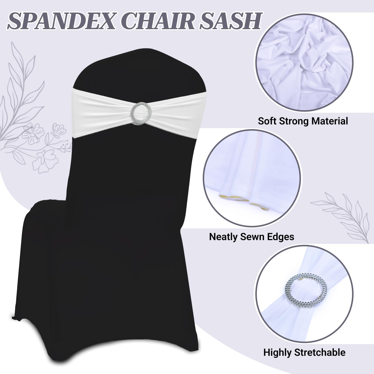 MDS® Pack of 10 Spandex Chair Sashes with Slider Buckle for Wedding & Event Decor, Reusable Stretch Chair Bows Bands for Banquet Chair Cover, Reception, Baby Shower, Birthday Party - White
