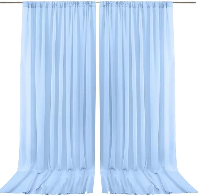 PARTISKY 10ftx10ft Blue Chiffon Sheer Backdrop Curtains, Wrinkle-Free Wedding Backdrop Drapes for Birthday Party Ceremony Arch Stage Decor Background for Photography 5ft x 10ft,2 Panels