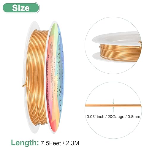 0.8 mm/20 Gauge Copper Wire for Jewelry Making, 7.5FT Copper Beading Craft Wire for Jewelry/Weaving/DIY Crafting/Planting, Color-Retaining [2.3 M, Copper Tone]