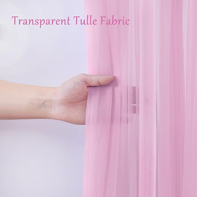 20×10ft Pink Tulle Backdrop Curtain with Lights String for Parties, Sheer Photo Backdrop Curtains for Wedding Party Photography Background