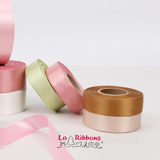LaRibbons 1 Inch 50 Yard Double Faced Satin Ribbon,Nude Beige Satin Craft Fabric Ribbon for Gift Wrapping Floral Bouquets Wedding Party Decoration