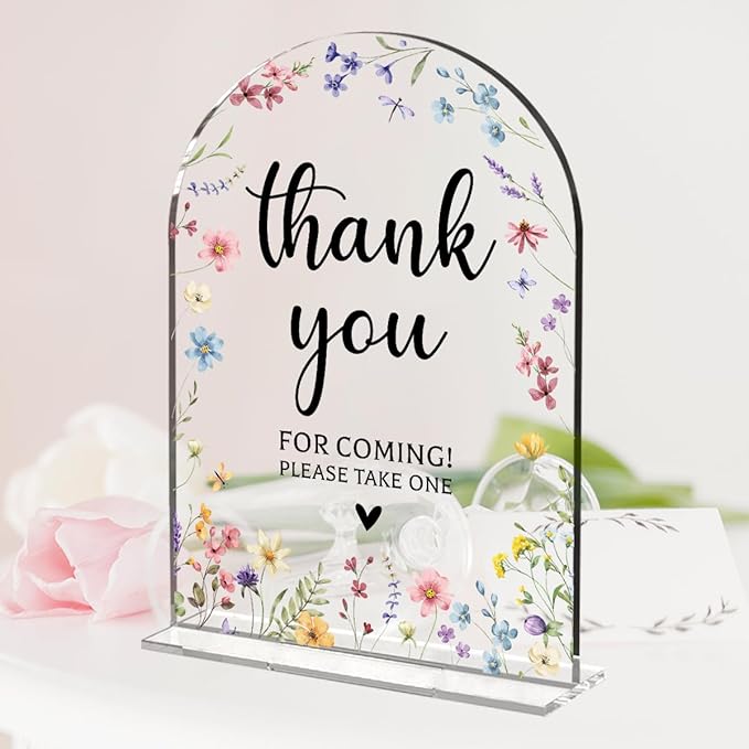 Wedding Sign Decor, Thank You For Coming Sign, 5x7 Inch Arch Acrylic, Wedding Sign for Reception & Event, Bridal Shower Decorations, Wedding Table Sign Accessories for Anniversary And Party (Flower)