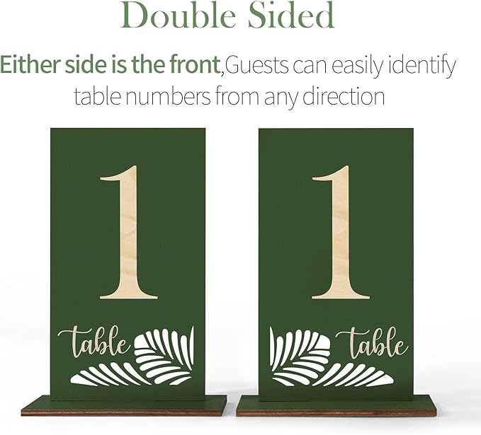 Wooden Table Numbers 1-25,3.2x5.8 Inch Double Sided Rustic Olive Green Wedding Table Number Signs with Wooden Base,Wedding Centerpieces for Banquet Restaurant Party Decor(Olive Green, 1-25)