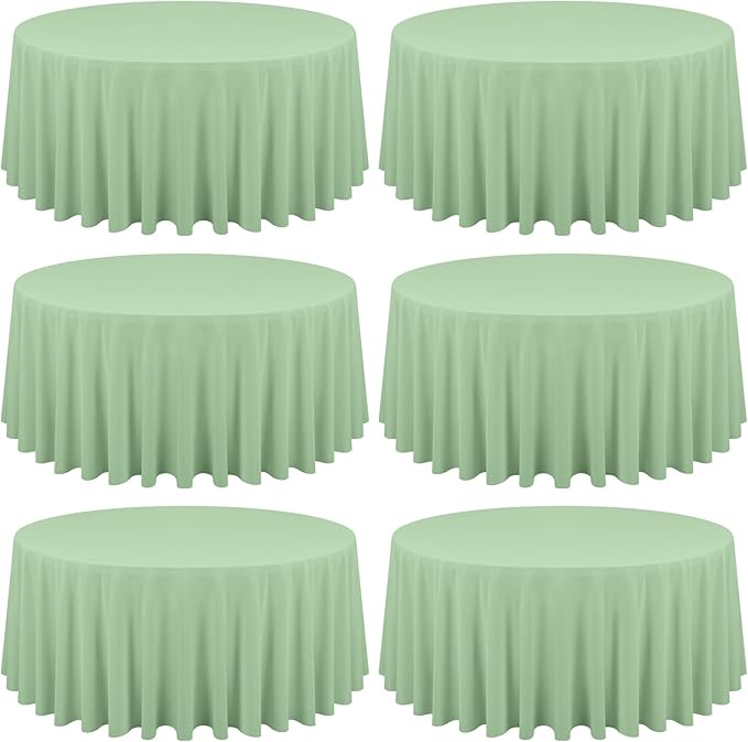 6 Pack Sage Green Round Tablecloths - 90 Inch, Polyester Table Cover, Stain and Wrinkle Resistant Washable Fabric, Perfect for Wedding Banquet Parties