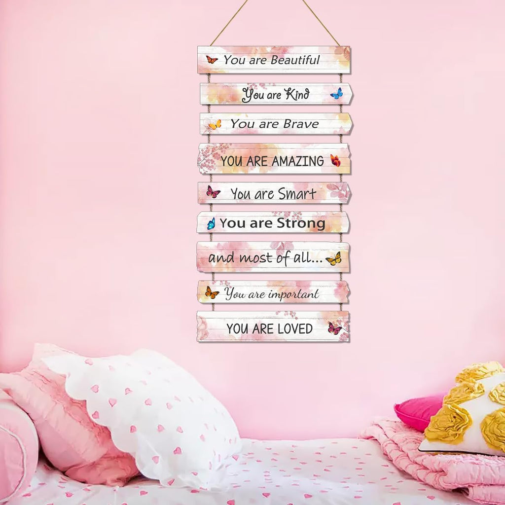 JEVUVU Butterfly Girls Room Decor, Pink Wall Decor for Baby Girl, Girl Bedroom Decor Art Signs, Trendy Stuff Decorations for Kids Nursery Bed Room Dorm Classroom Bathroom