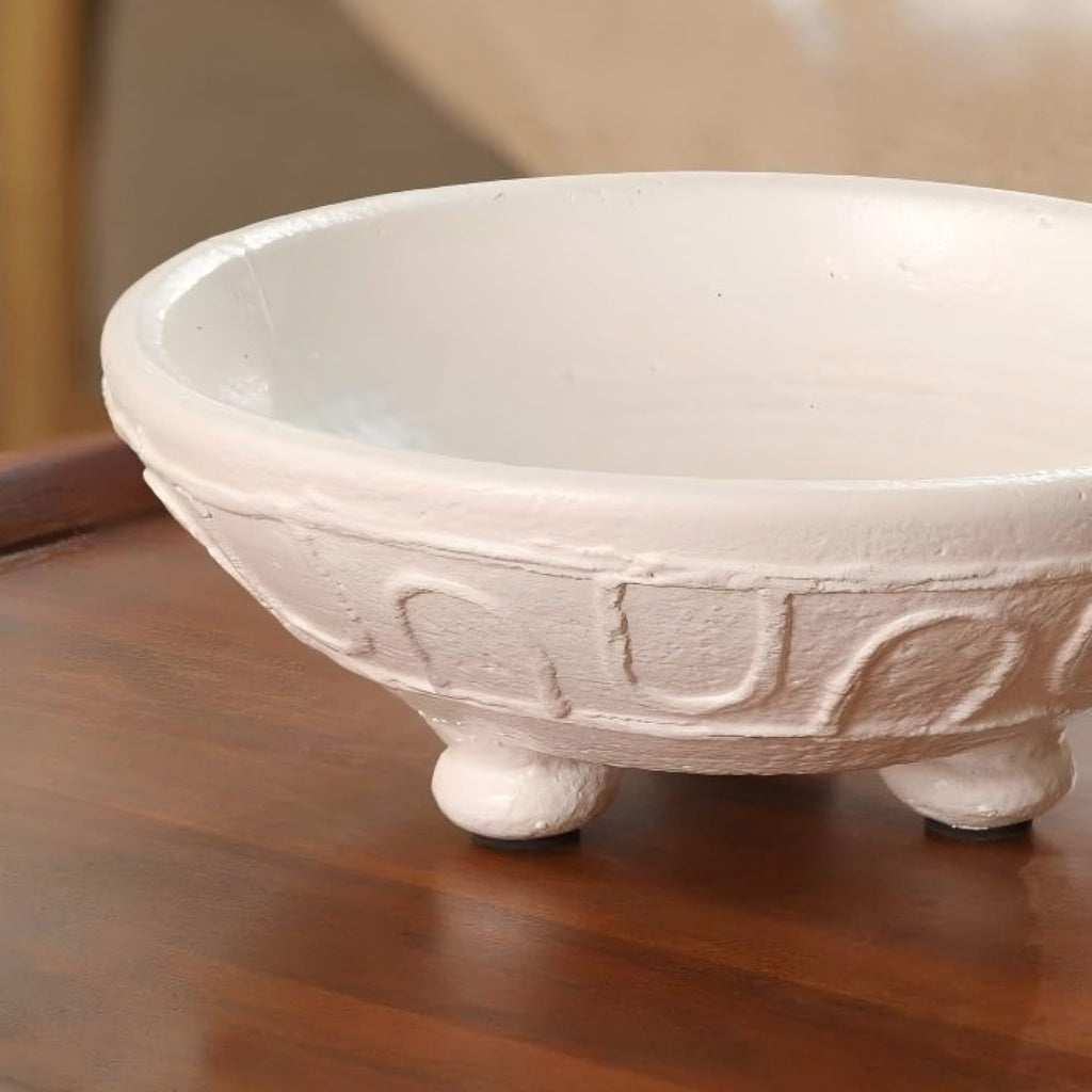 Home Décor Organic Pattern Terracotta Bowl – Stylish and Rustic Accent for Any Space, White, Clay