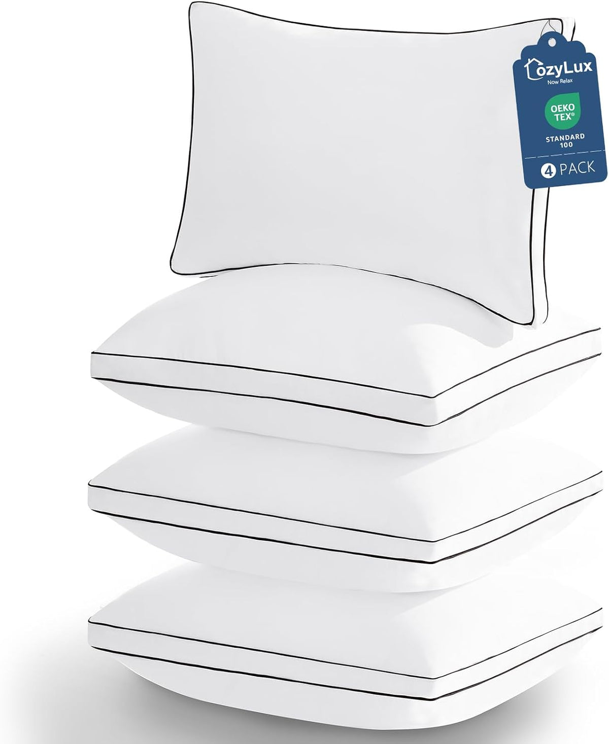 CozyLux Pillows Queen Size Set of 4, Gusseted Bed Pillow, 18 x 28 Inch