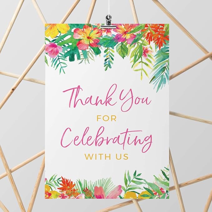 Andaz Press Extra Large Wedding Easel Board Party Sign, 12x18-inch, Tropical Leaves Plants Flowers, Thank You for Celebrating With Us, 1-Pack
