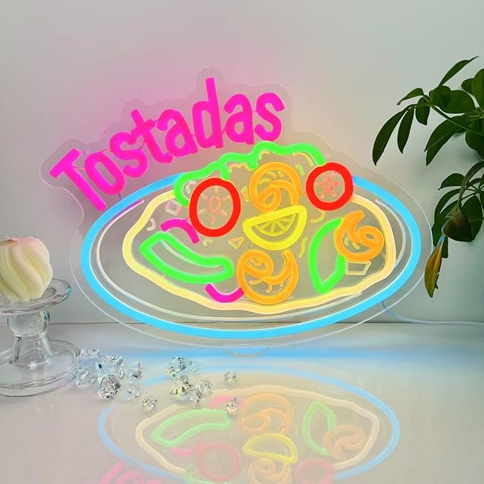 CNBEYOUNG Tostadas Neon Sign, Neon Lights Hanging Wall Art Decoration for Mexican Restaurant Diner Cafés Kitchen Celebration Home Decor, USB Powered Ultra Bright Dimmable,14.96×11.02inches