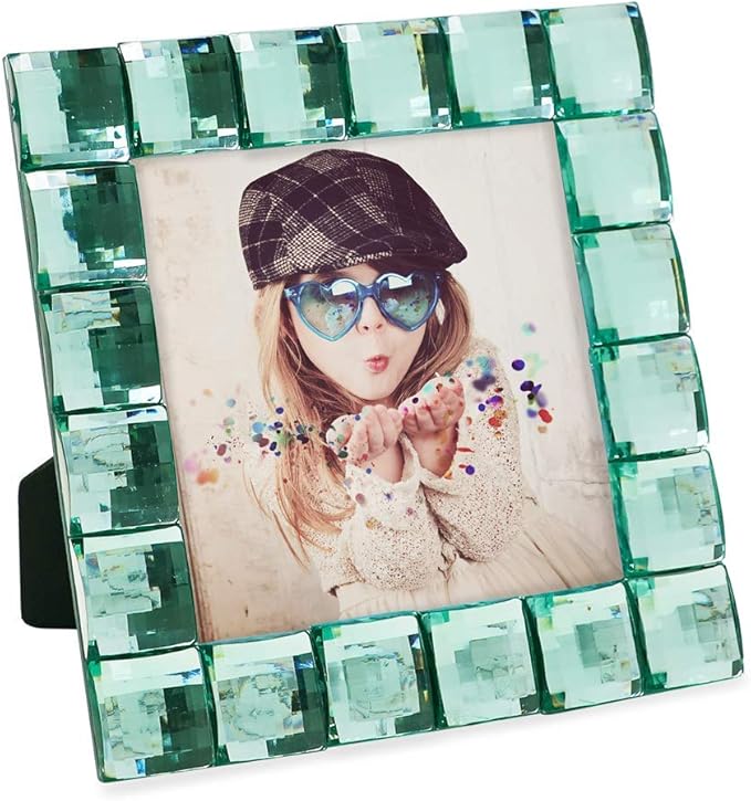 Isaac Jacobs Decorative Sparkling Light Green Jewel Picture Frame, Photo Display & Home Décor (4x4, Light Green)