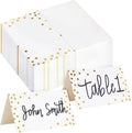 Best Paper Greetings Place Cards for Table Setting - 3.5 x 2 In Folded, 100 Pack, Gold Foil Polka Dots, 250gsm Paper - Place Card Holders & Food Tags for Weddings & Dinner Parties