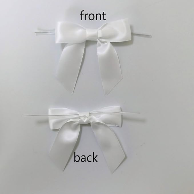 36pcs 3-1/2" White Satin Ribbon Bows with Twist Ties for Big Ribbon Bows for Gift Wrapping Packing Wedding Accessories Decoration (White)