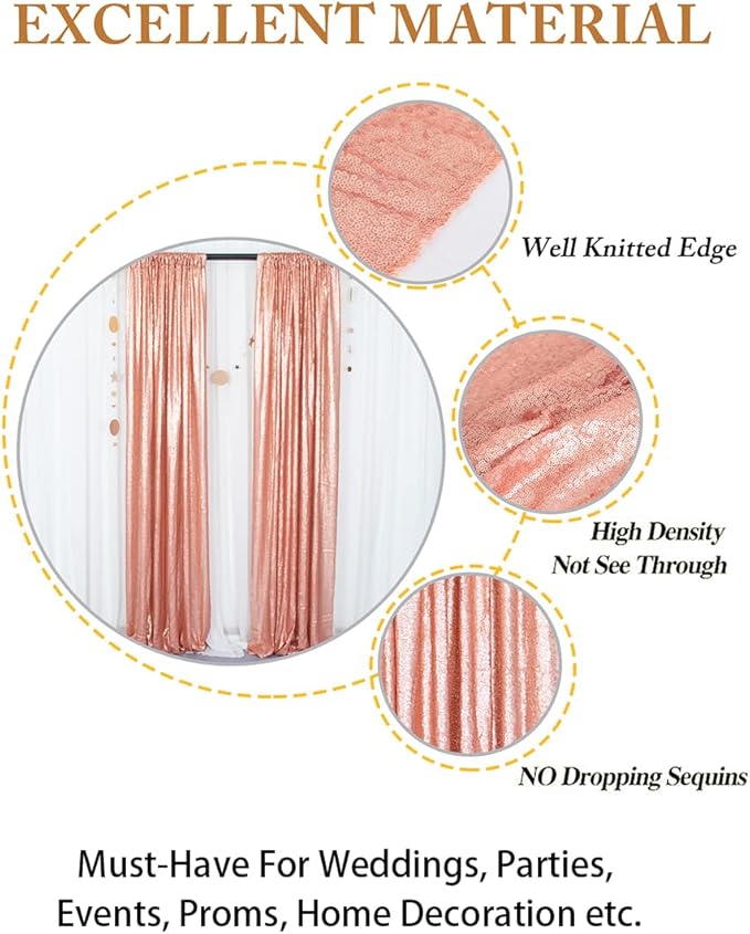 ShinyBeauty Sparkle Backdrop Curtain 2 Panels Set Sequin Photo Backdrop 2FTx8FT Sequin Backdrop Curtain Pack of 2-1220S (2FTx8FT 2Pack, Blush)