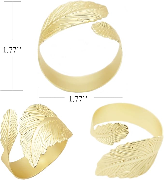 Gold Leaf Napkin Rings Set of 6, Leaves Napkin Rings for Table Setting, Metal Leaf Napkin Holder Rings for Holiday Party,Wedding, Banquet, Formal or Casual Dinning Table Decor (Gold)