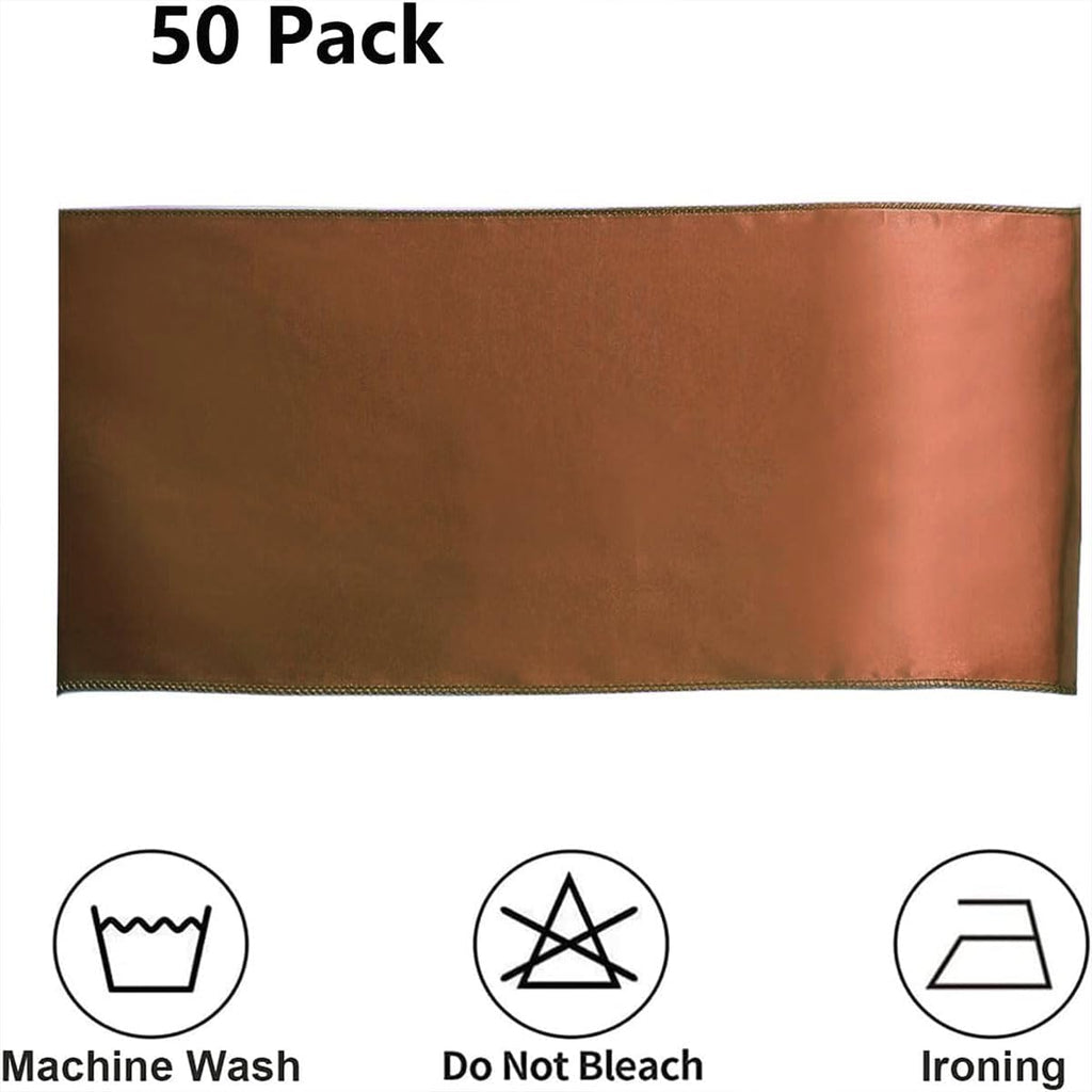 Brown Chair Sashes 50 Pack, Chocolate Satin Chairs Bows Ribbons for Party Wedding, Universal Ties Knots for Folding Chairs Decor