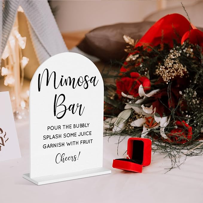 Wedding Mimosa Bar Supplies, Bridal Shower Sign White Acrylic Table Sign for Marriage Parties Anniversaries Reception Cafe Hotel Party Bar Business Event