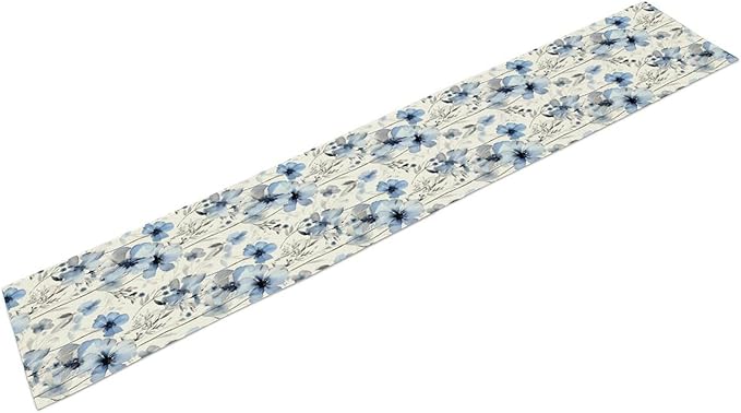Watercolor Floral Table Runner, Blue Poppy Flower Seasonal Spring Summer Table Runner for Kitchen Dinning Table Runner Decor Home Wedding Party Holiday, 13x108 Inch