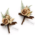 Ling's moment Boutonniere for Men, 2pcs Groom Groomsmen Guest Boutonniere, Artificial Flowers for Wedding/Prom/Homecoming, etc.Brown Golden Glove
