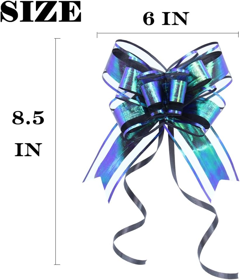 WEWILUCK Large Black Gift Bows - Perfect Iridescent Bows for Gift Boxes Wrapping, Pull Bows for Man, Corporate, Birthdays, Halloween, Holiday Present Decoration(6 inches, 10 PCS)