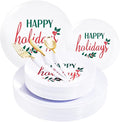 Supernal 150pcs Easter Plastic Dinnerware with Plastic Plates,White and Gold Silverware, Easter Disposable Party Plates with "Happy Holiday" Design for Festival Gatherings