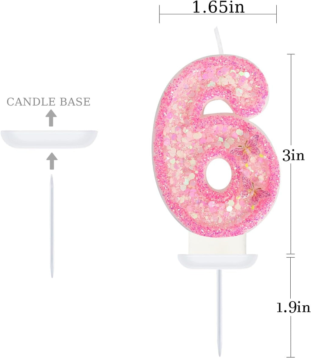 Number 6 Butterfly Birthday Candle, Cake Topper, Party Decor