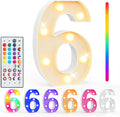 Pooqla Colorful Lighted Numbers with Remote, 35 Colors Light Up Numbers for Party, RGB LED Marquee Number Lights Gift for 6th Birthday Decorations, Wedding, Bar, Night Light, Home Decor, Number 6