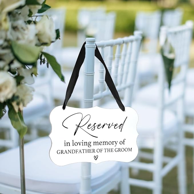 Acrylic Wedding Sign, Ring Bearer Sign, Reserved Seating Signs, for Grandfather of The Groom, Rustic Wedding Decor Signs, Acrylic Wall Art With Ribbon for Chairs Weddings Decor (White)