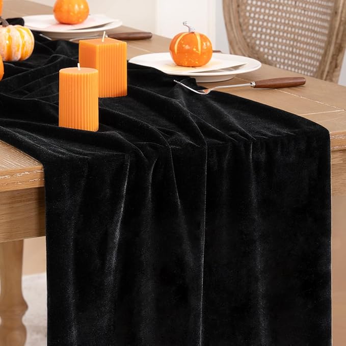 Black Velvet Table Runner 3 Pack Fall Halloween Black Table Runners 20 x 120 Inch Luxurious Elegant Velvet Fabric Thanksgiving Table Decor for Christmas Dinner Wedding Bridal Baby Shower