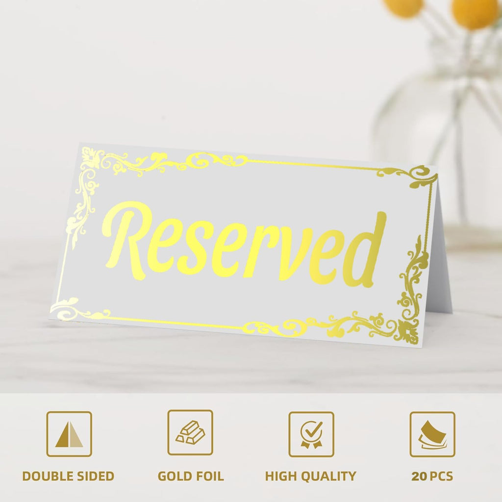 20 Pack Gold Reserved Table Signs for Wedding Party Restaurant-Double Sided Gold Reserved Signs for Tables Chairs