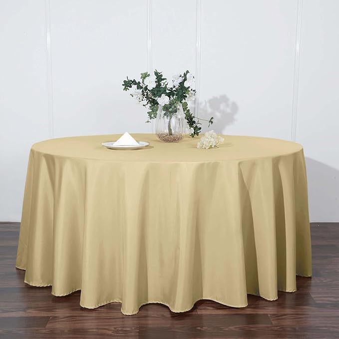 Efavormart Round Tablecloth, 120 Inch Stain & Wrinkle Resistant Washable Table Cloth, Decorative Polyester Fabric Table Cover for Banquet, Wedding, Dining - Champagne