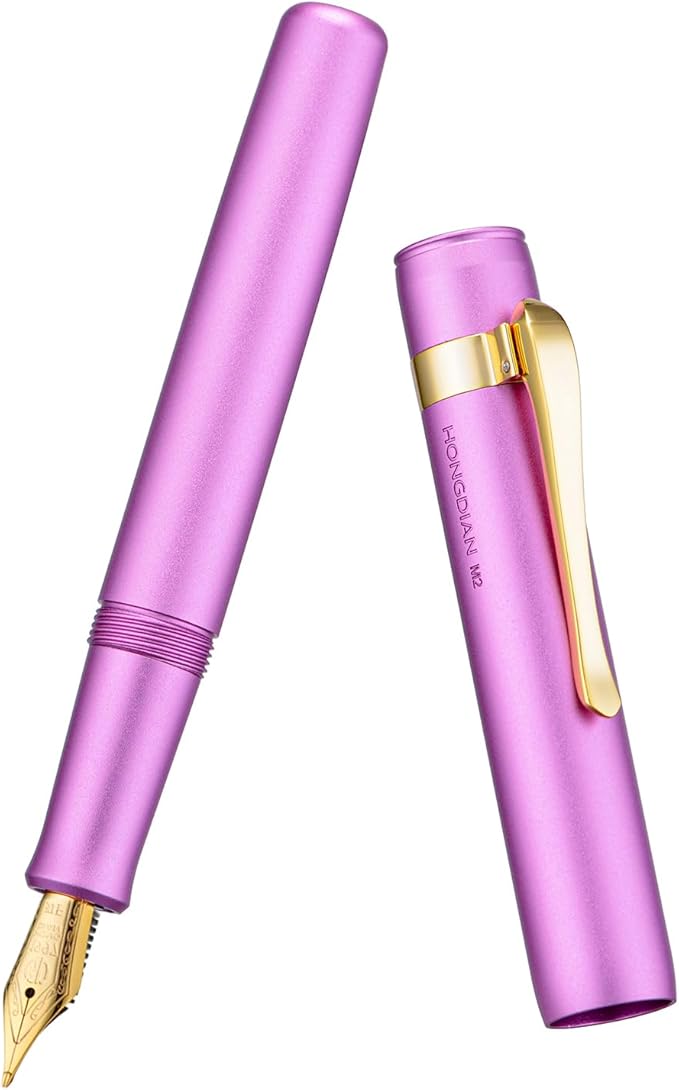 Hongdian M2 Black Forest Mini Fountain Pen, Long Blade Nib & Sleek Shape Aluminium Short Pocket Travel Pen (Lilac Purple)