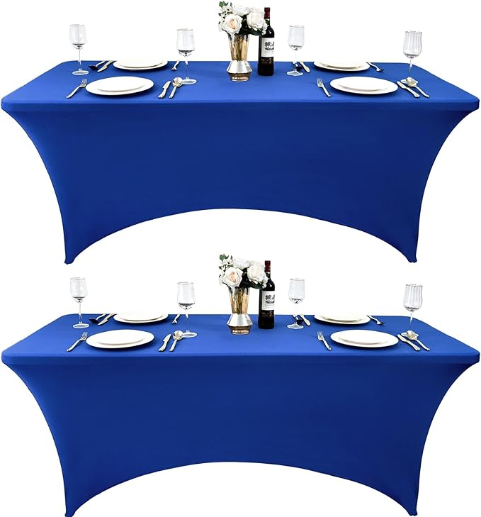 2-Pack 6ft Spandex Table Covers for Rectangle Standard Folding Tables - Wrinkle Resistant Stretch Tablecloths - Ultimate Fitted Table Protector for Parties, Trade Shows, Banquet