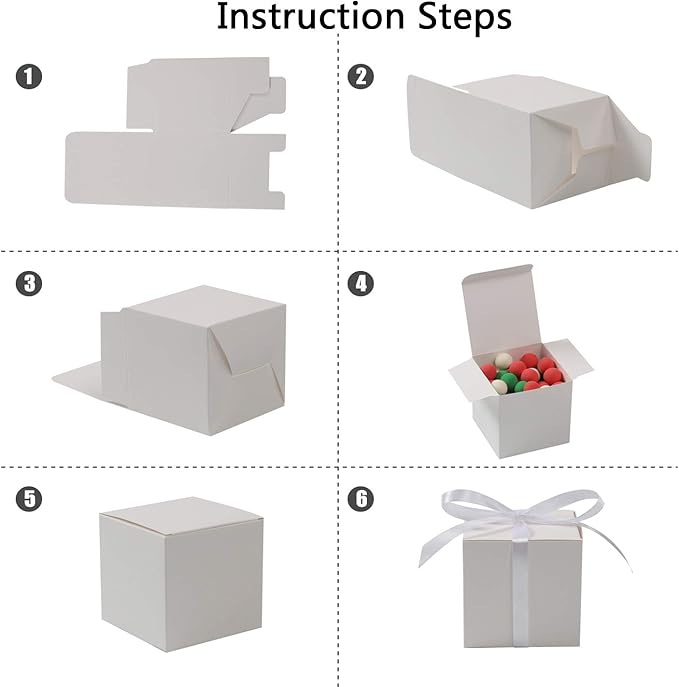 COTOPHER 100pcs Small Gift Boxes, Favor Boxes 2x2x2 inches Paper Gift Boxes with Ribbons Candy Box for Wedding Favors Baby Shower Bridal Shower Birthday Party (White)