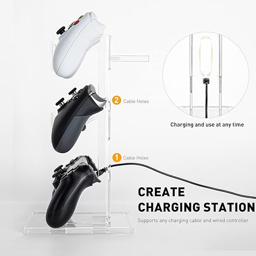 OAPRIRE Universal 3 Tier Controller Stand and Headset Stand for XBOX ONE X SWITCH PS4 PS5 PC, Controller Holder Gaming Accessories, Build Your Game Fortresses (Clear)