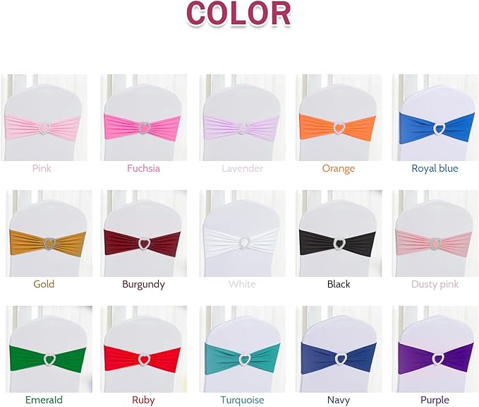 Howhic Pack of 30 Spandex Chair Sashes Bows Stretch Chair Cover Band with Buckle Slider Universal Elastic Chair Ties for Wedding Banquet Party Event Decoration (Black)