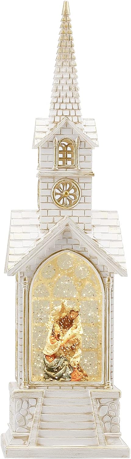 15.3IN Nativity Snow Globe Christmas Decorations,Musical Christmas Snow Globes Churches Lighted Glitter Globe Lantern 6H Timer, Christian Gifts for Christmas Decor