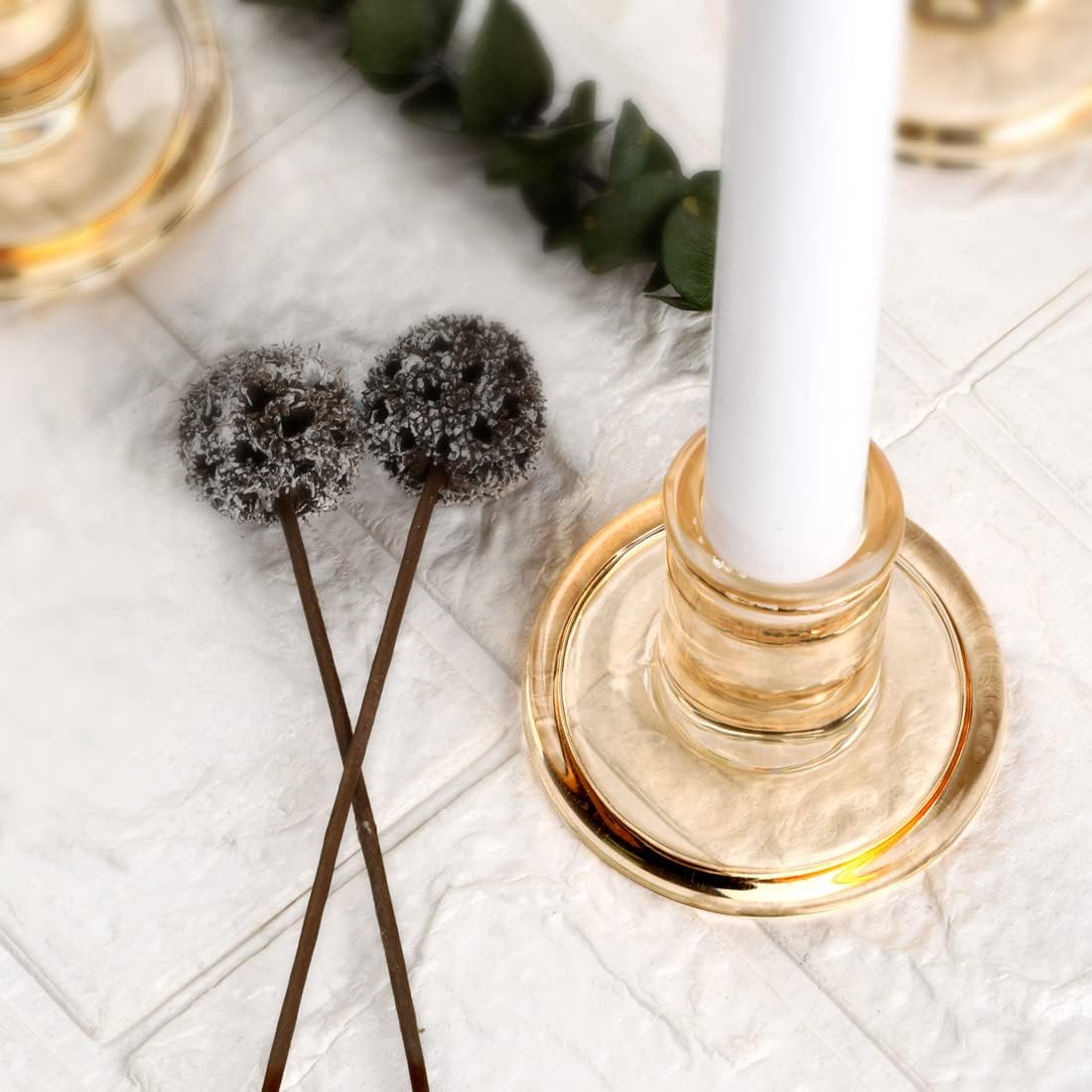 12pcs Amber Taper Candle Holders, Glass Crystal Candlestick Holders Bulk, Clear Candle Holders for Dining Table Centerpiece