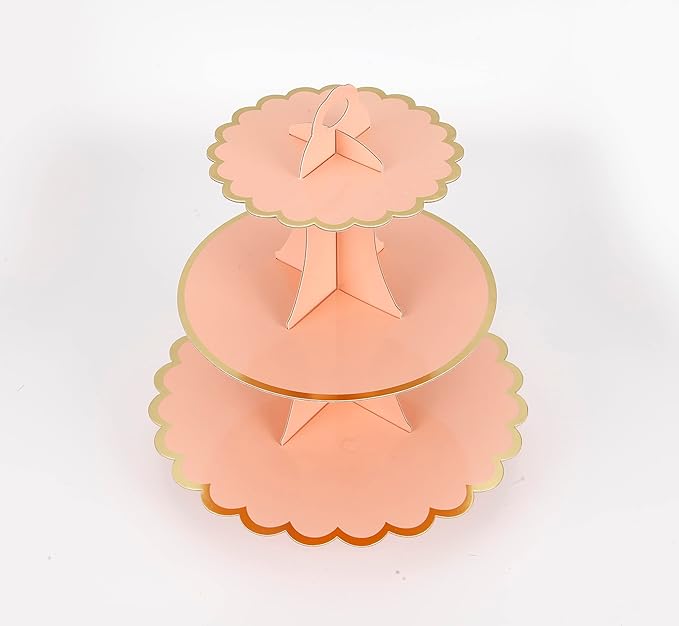3-Tier Cupcake Stand, Pink Cake Stand Holder, Lace Tiered DIY Cupcake Stand Tower for Dessert Table Displays, Birthday Theme Party Favors Decoration, Floral Tea Party, 12" W x 12.8" H